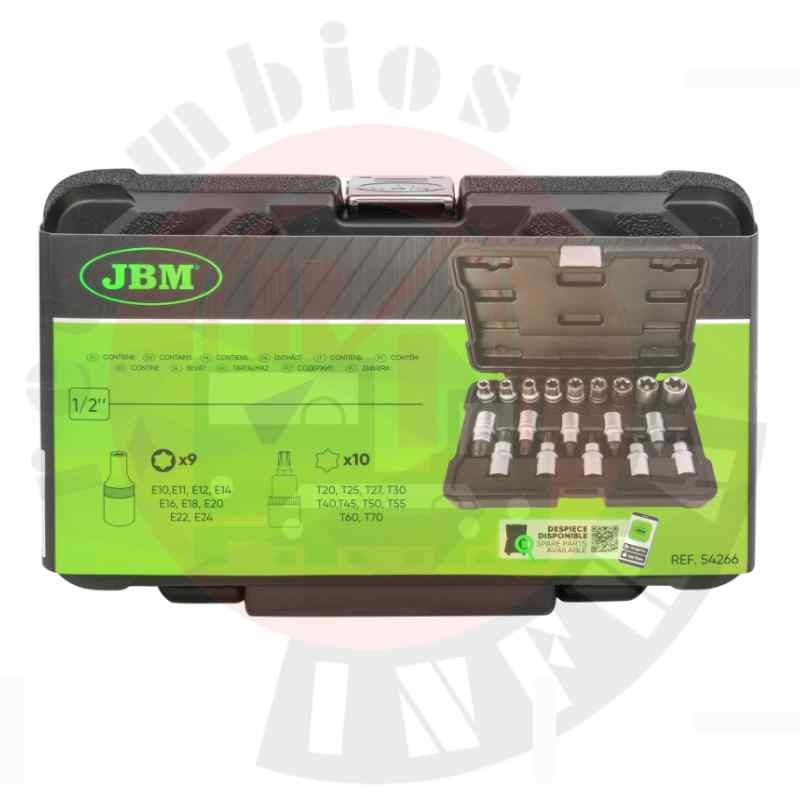 JUEGO DE 19 VASOS Y PUNTAS TORX DE 1/2 JBM