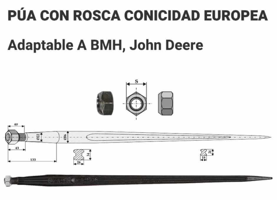 Púa carga-pacas conicidad eurpea