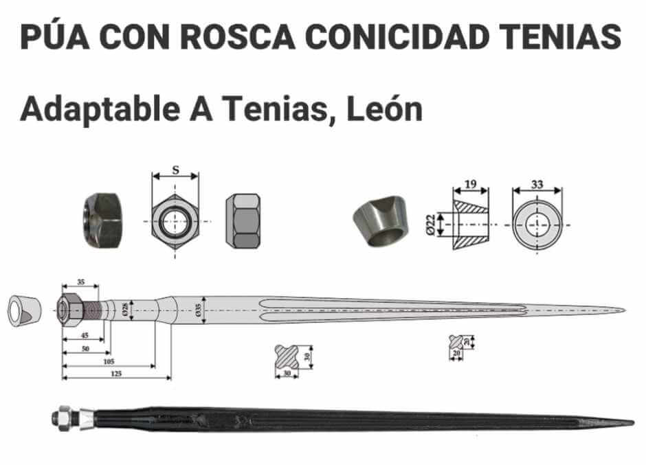 Púa carga-pacas conicidad Tenias
