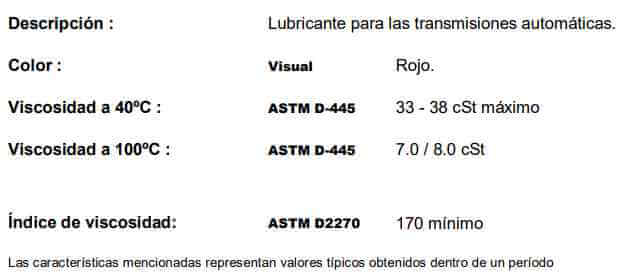 Datos técnicos IADA ATF MULTI-VEHICULO