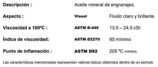 Datos técnicos SAE 90 GL-4 Iada Datos técnicos IADA SAE 90 GL-4