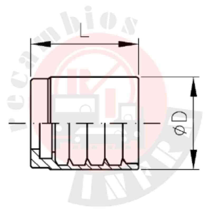 Casquillo de acero para tubo flexible. Medidas