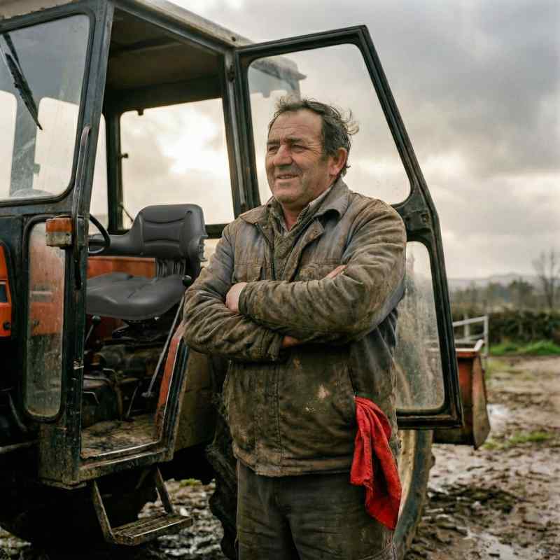 Un agricultor feliz y descansado porque ya tiene montado en su tractor el asiento agrícola con suspensión regulable RM20 105