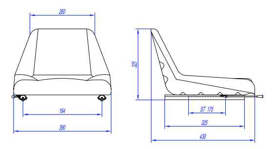 Asiento RM400 tipo cubeta medidas