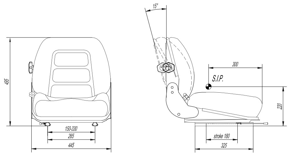 Asiento RM453 para carretilla industrial Asiento RM53 con suspensión medidas