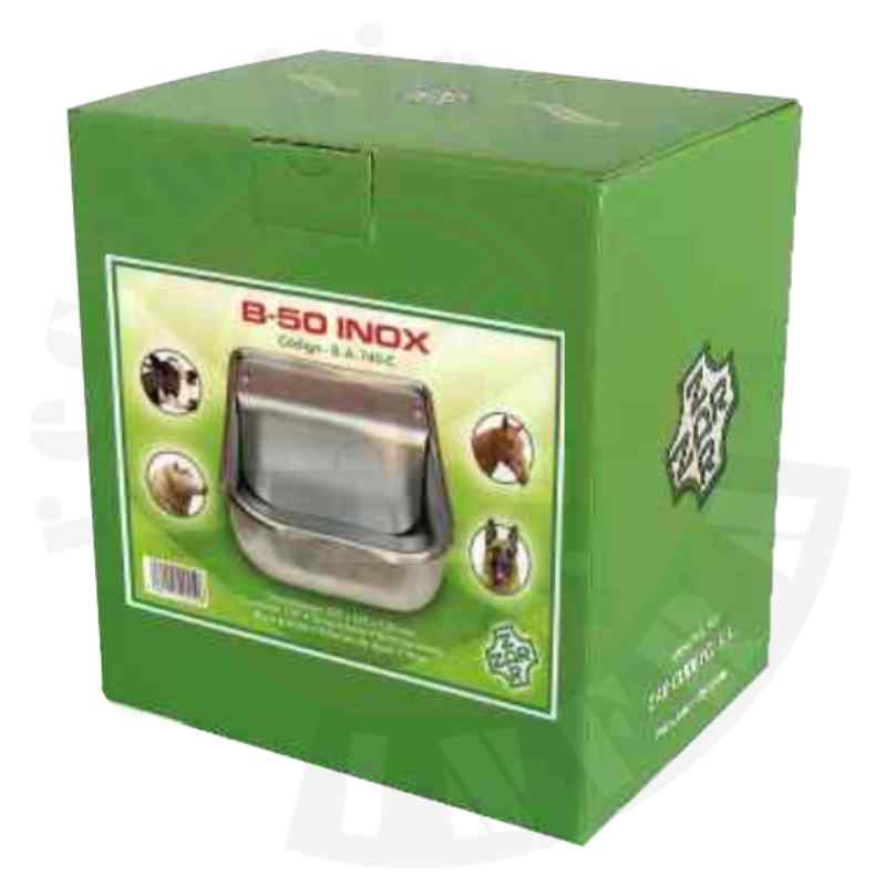 Caja del bebedero para perros B-50 en acero inoxidable.