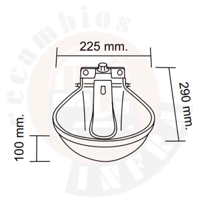 Imagen con el diseño y dimensiones del bebedero para ganado vacuno B-2.