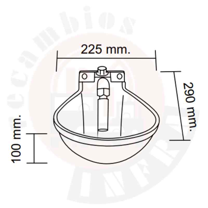 Imagen con el diseño y dimensiones del bebedero para ganado vacuno y caballar B-4.