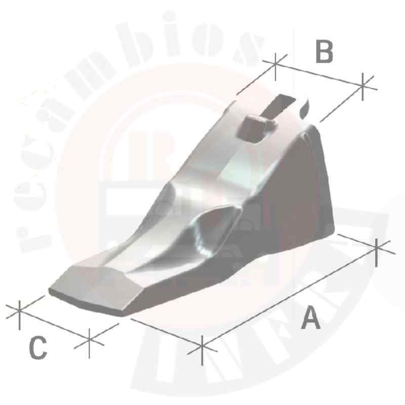 Diente para retrocargadora Trasteel Elite L. Medidas Diente para retrocargadora Trasteel Elite L. Medidas