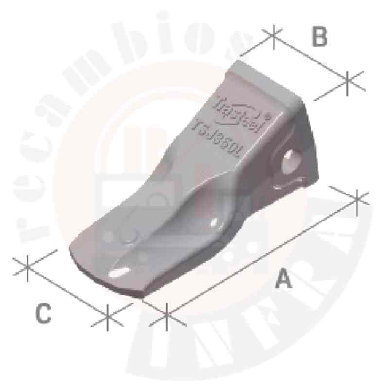 Diente para pala cargadora Trasteel Elite L. Medidas Diente para pala cargadora Trasteel Elite L. Medidas