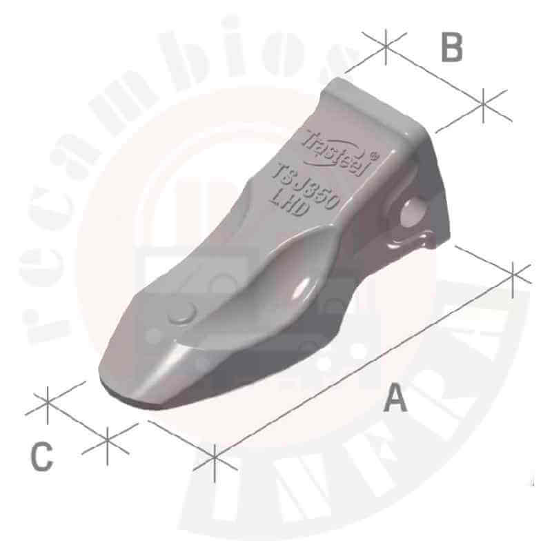 Diente para pala cargadora Trasteel Elite LHD. Medidas Diente para pala cargadora Trasteel Elite LHD. Medidas
