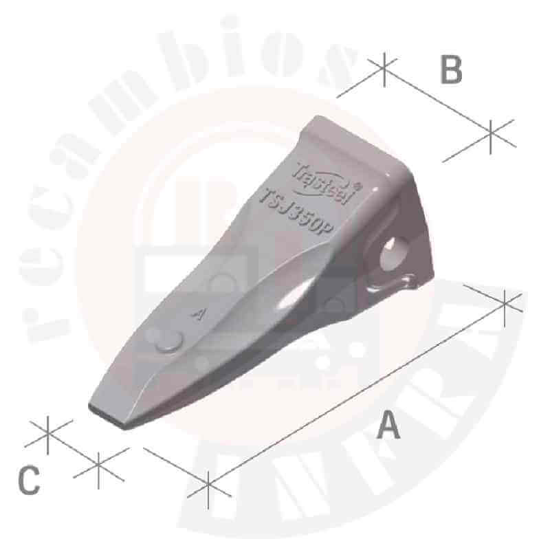 Diente para excavadora Trasteel Elite P. Medidas Diente para excavadora Trasteel Elite P. Medidas