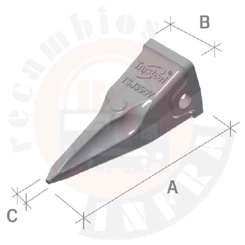 Diente para excavadora Trasteel Elite V. Medidas Diente para excavadora Trasteel Elite V. Medidas