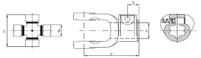 Dibujo del esquema de medidas de la horquilla exterior junto con la cruceta