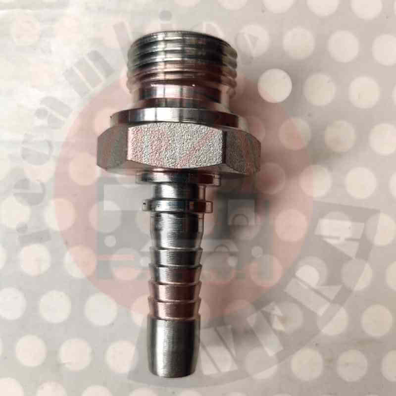 Racor macho en acero. Gas Asiento 60º. Para tubo flexible