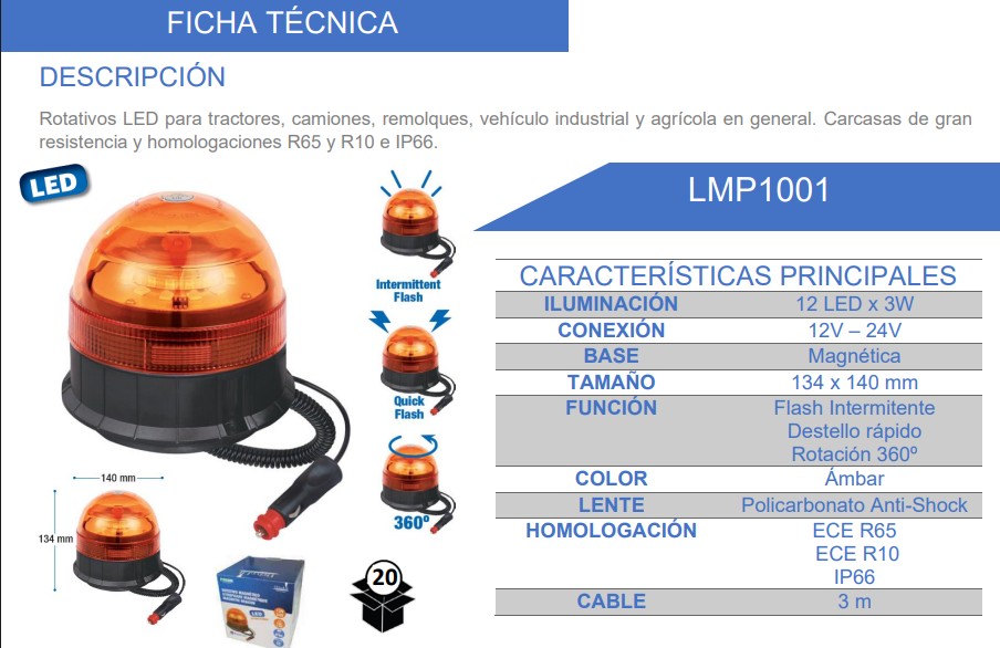 Caracteristicas del rotativo magnético 12-24v homologado