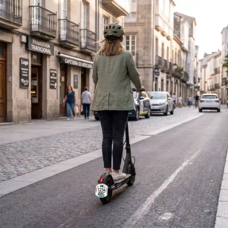 Una chica circulando con su patinete eléctico con la tranquilidad de llevar una matrícula homologada por la DGT