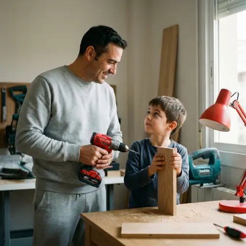 Un padre y su hijo en plena sesión de bricolaje casero